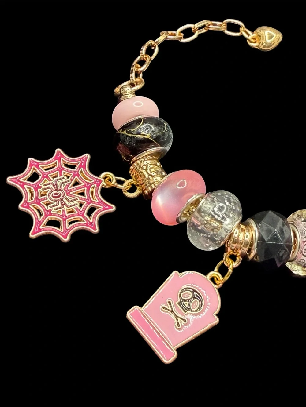 Handmade Halloween Charm Bracelet “Ghoul Friend”Line in Purple Pink Black